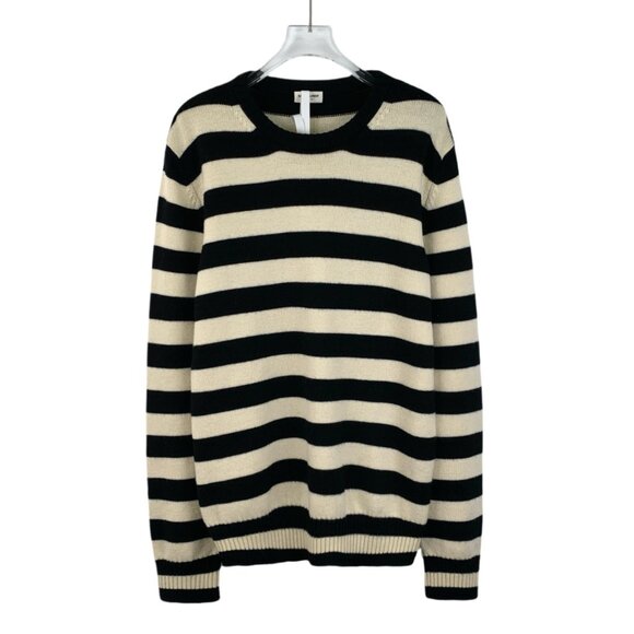 Saint Laurent Color-Block Striped Wool Crew Neck Long Sleeve Knit Sweater